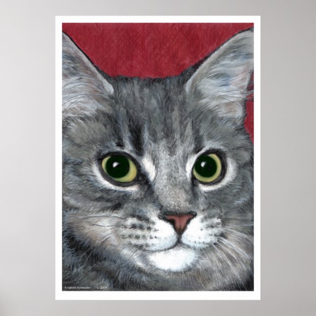 Affiches Tabby Cat ~ dessin au crayon de couleur (Devant)