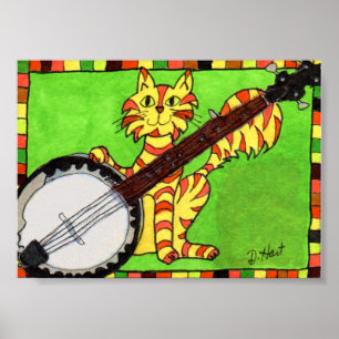 Affiches Tabby Chat avec Banjo Mini Art populaire