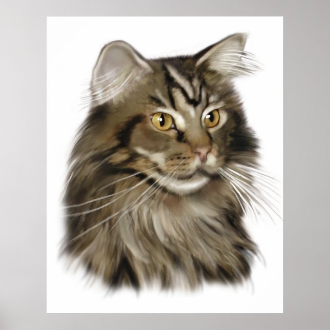 Affiches Tabby noir Maine Coon Cat (Devant)