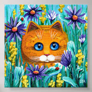 Affiches Tabby Orange Chat Purple Aster Fleurs Créationarts
