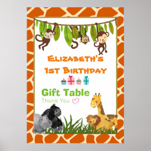Affiches Table Cadeau de fête d'anniversaire Safari Jungle 