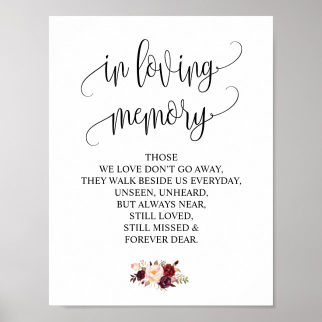 Affiches Table de souvenir de mariage en souvenir affectueu (Devant)