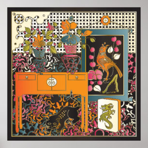 Affiches Table orange Mah Jongg