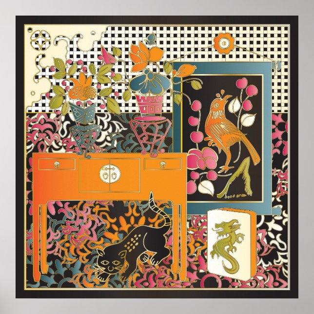 Affiches Table orange Mah Jongg (Devant)