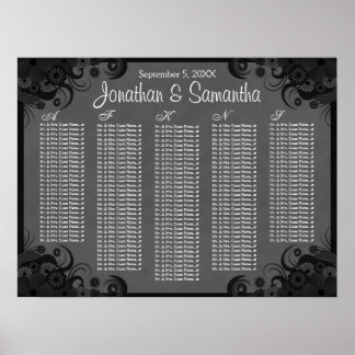 Affiches Tableaux de sièges pour Mariage floral noir et gri