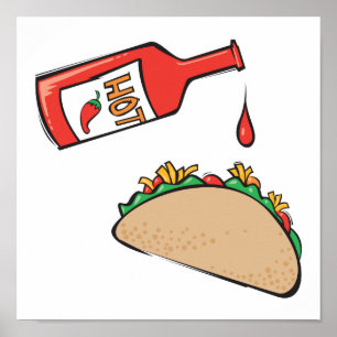 Affiches taco avec sauce chaude