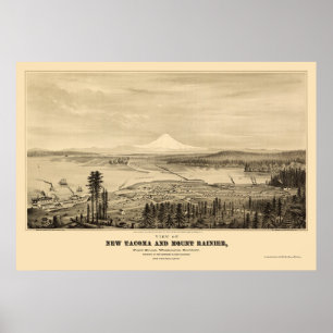 Affiches Tacoma, carte panoramique de WA - 1878