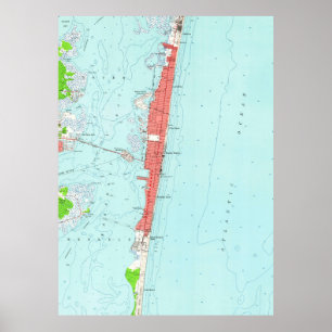 Affiches Tailles vintages NJ Map (1953) de bord de la mer
