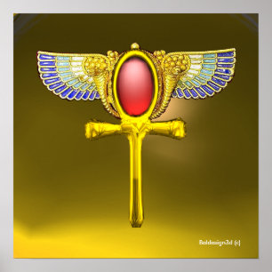 AFFICHES TALISMAN ROUGE / ANKH AILE ÉGYPTIEN ET CORNUCOPIE