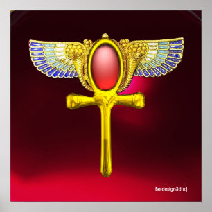AFFICHES TALISMAN ROUGE / ANKH AILE ÉGYPTIENNE AVEC CORNUCO