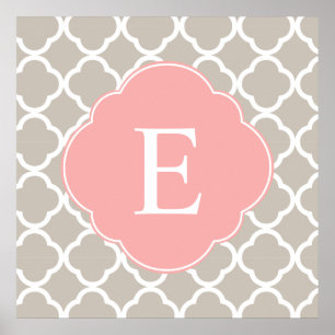 Affiches Tan Peach rose Quatrefoil Monogramme