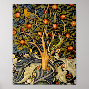 Affiches Tapisserie d'oiseaux au pic vert de William Morris