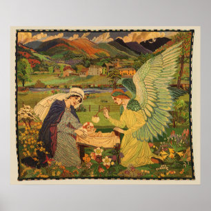 Affiches Tapisserie religieuse vintage avec bébé Jésus-Chri