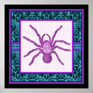 Affiches Tarantula - Élégant damas de teinte sarcelle et fu
