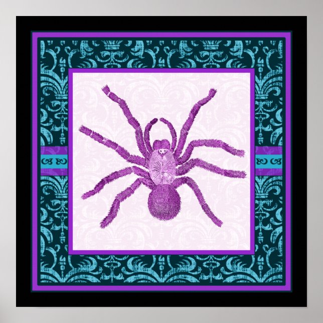 Affiches Tarantula - Élégant damas de teinte sarcelle et fu (Devant)