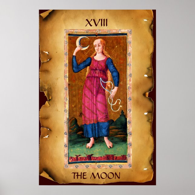 AFFICHES TAROTS ANCIENS RENAISSANCE 18 / LA LUNE (Devant)