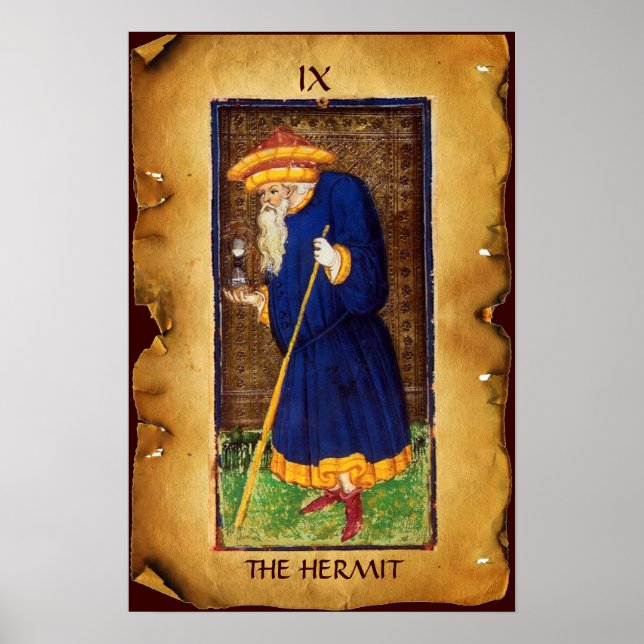 AFFICHES TAROTS DE RENAISSANCE ANTIQUE 9 / L'HERMIT (Devant)