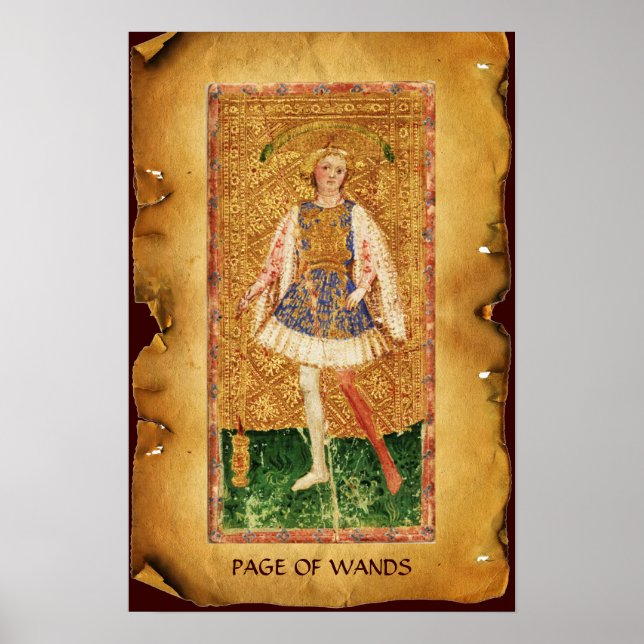 AFFICHES TAROTS DE RENAISSANCE ANTIQUE / PAGE DES WANDS (Devant)