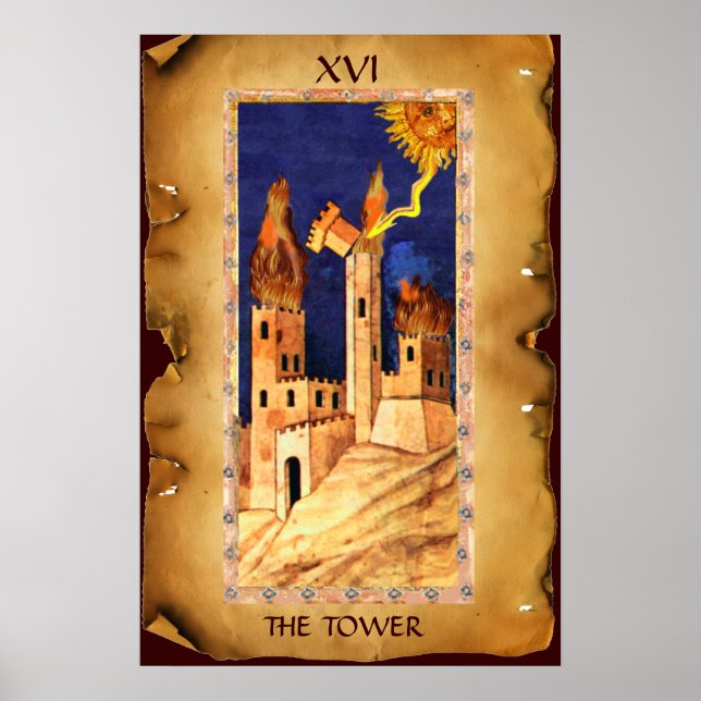 AFFICHES TAROTS RENAISSANCE ANTIQUES  16 / LA TOUR (Devant)