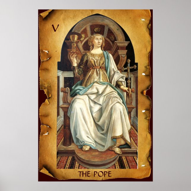 Affiches TAROTS RENAISSANCE ANTIQUES 5/ LE PAPE Parchemin (Devant)