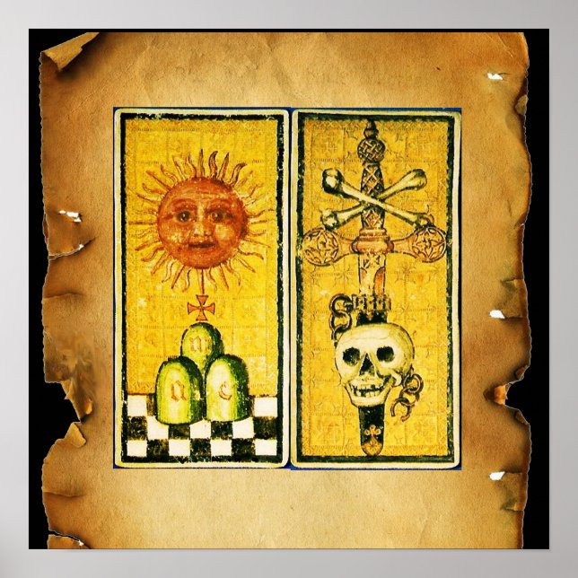 AFFICHES TAROTS RENAISSANCE ANTIQUES /LE SOLEIL ,AS DE ÉPÉE (Devant)