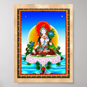 Affiches Tatouage blanc Tara de thangka tibétain oriental