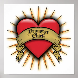 Affiches Tattoo Heart Drummer Chick