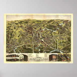 Affiches Taunton Massachusetts 1875 Antique Panoramic Map