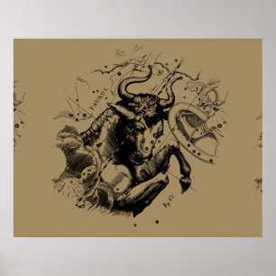 Affiches Taurus Constellation Hevelius 1690 Engraving