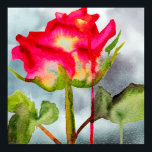 Affiches Tea hybride Rose pop art aquarelle moderne fleur<br><div class="desc">Un grand Rose de thé hybride,  dynamique et coloré d'une peinture originale d'aquarelle de l'artiste Sacha Grossel. Ce rose de style botanique rose rouge,  pourpre et jaune est peint dans un style fluide moderne et s'inspire du design pop art. Pour les amateurs de fleurs et de roses partout.</div>