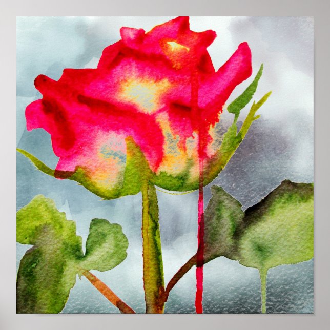Affiches Tea hybride Rose pop art aquarelle moderne fleur (Devant)