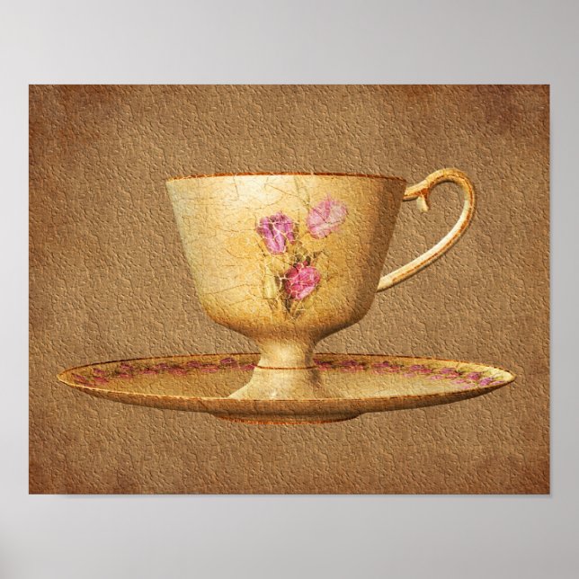 Affiches Teacup vintage Sur L'Art Papier Vieilli (Devant)