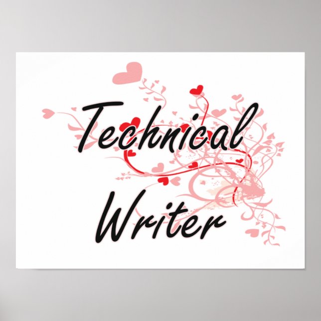Affiches Technical Writer Artistic Job Design with Hearts (Devant)