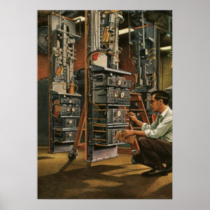 Affiches Technicien radio d'entreprise vintage réparant de