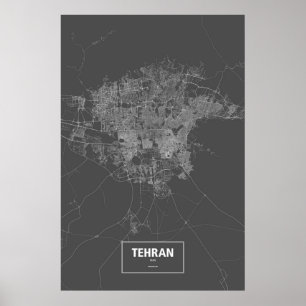 Affiches Téhéran, Iran (blanc sur noir)