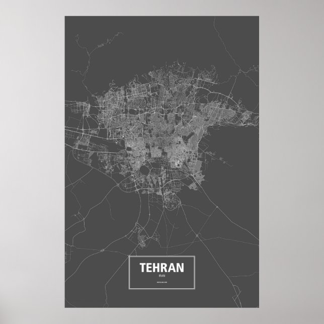 Affiches Téhéran, Iran (blanc sur noir) (Devant)