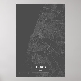 Affiches Tel Aviv, Israël (blanc sur le noir)