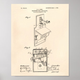 Affiches Telephone Toll 1904 Patent Art Old Peper