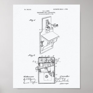 Affiches Telephone Toll 1904 Patent Art White Paper
