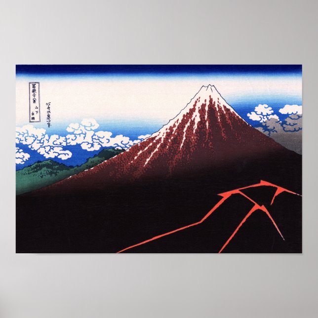 Affiches Tempête de foudre Mt Fuji Hokusai Art japonais (Devant)