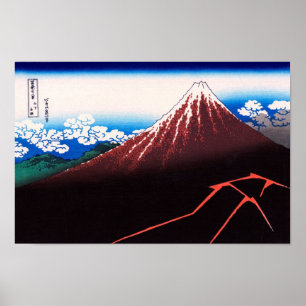 Affiches Tempête de foudre Mt Fuji Hokusai Art japonais