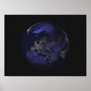 Affiches Terre entière la nuit montrant les lumières de la
