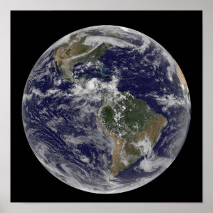 Affiches Terre entière montrant l'Amérique du Nord et l'Ame