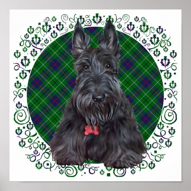Affiches Terrier Écossais sur Tartan (Devant)