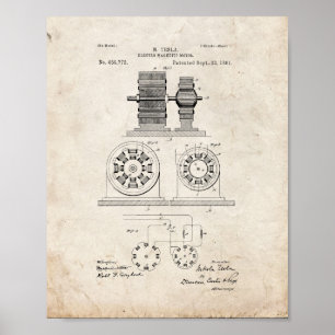 Affiches Tesla Electro Magnetic Motor Patent - Old Look