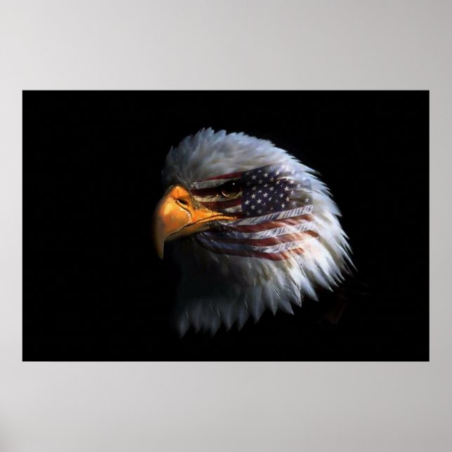 Affiches Tête de Bald Eagle avec un drapeau américain sur l (Devant)
