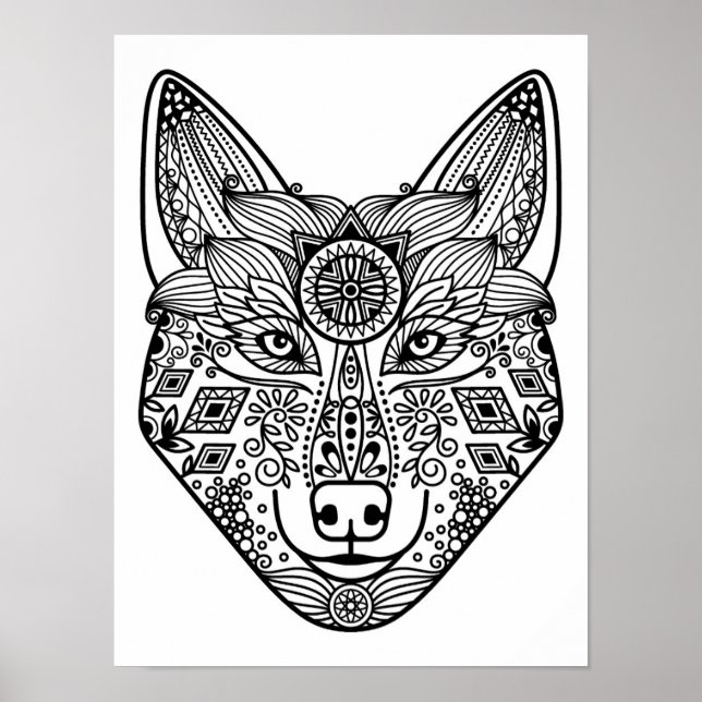 Affiches Tête de loup inspirée 2 (Devant)