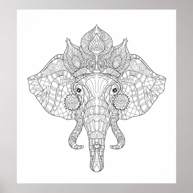 Affiches Tête d'éléphant Zendoodle 2 (Devant)
