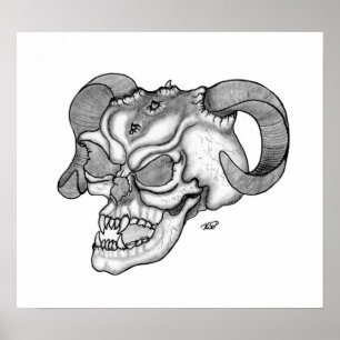 Affiches Teufelschädel schwarz weiß Zeichnung