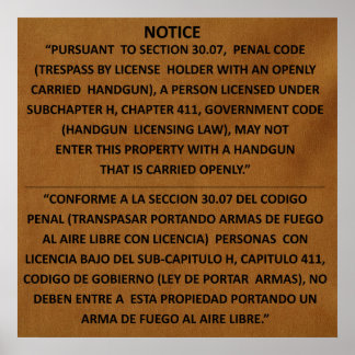 Affiches Texas Gun Law - Adobe - Open Carry